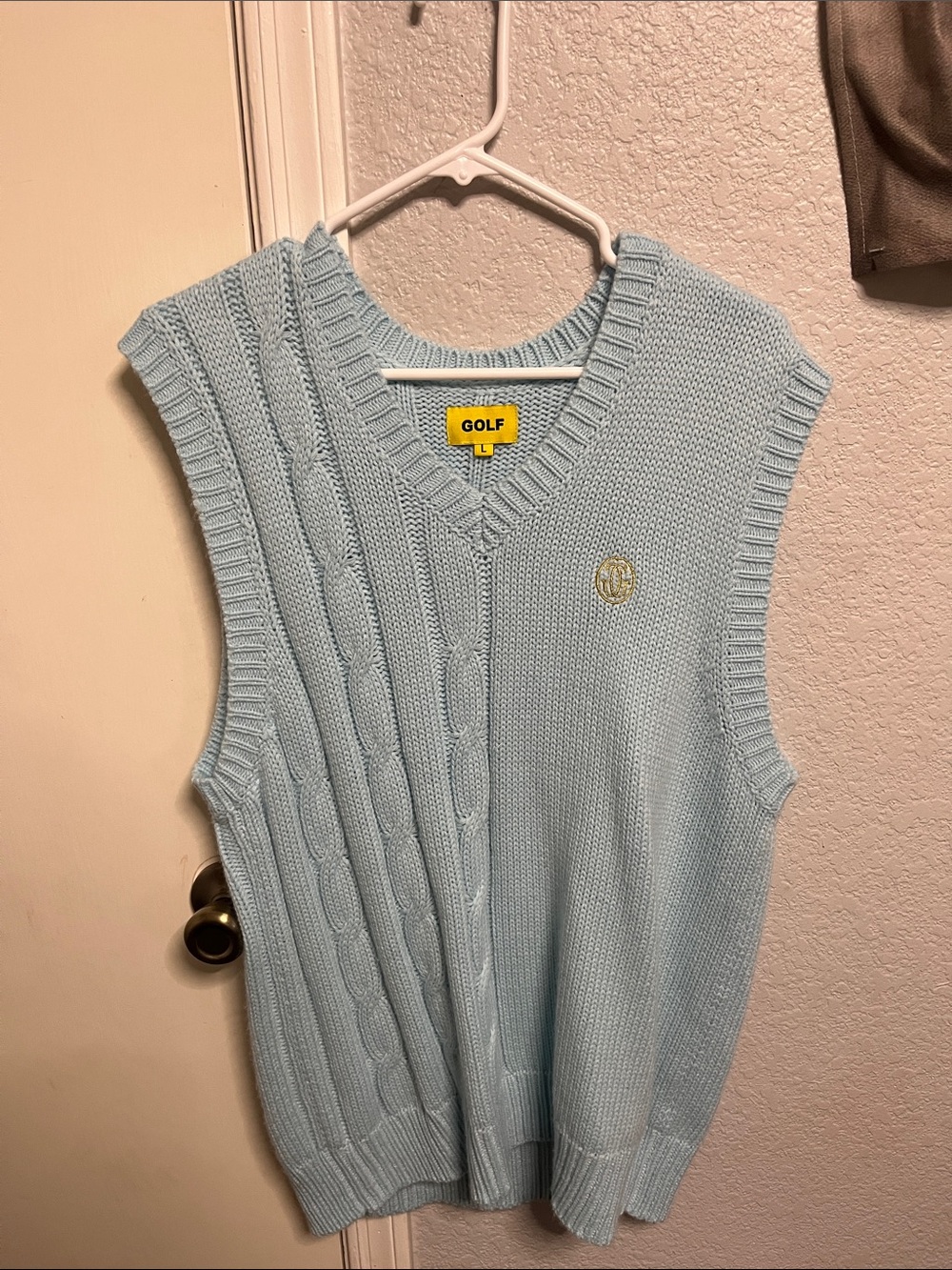 Golf Wang Pale Blue Cable-Knit V-Neck Sweater Vest